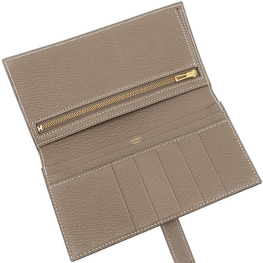 エルメス HERMES ベアンスフレ エトゥープ シェーブル 長財布 ゴールド金具 グレージュ