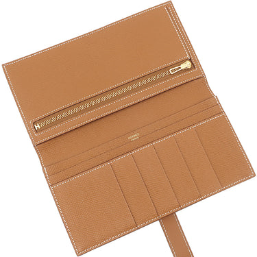 エルメス HERMES ベアンスフレ ゴールド ヴォーエプソン 長財布 ゴールド金具 茶 2024年製
