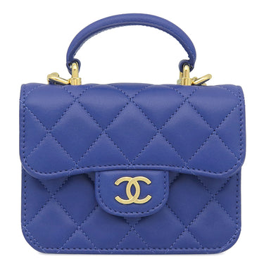シャネル CHANEL マトラッセ ミニミニ チェーンバッグ ブルー ラムスキン ショルダーバッグ シャンパンゴールド金具 ココマーク トップハンドル