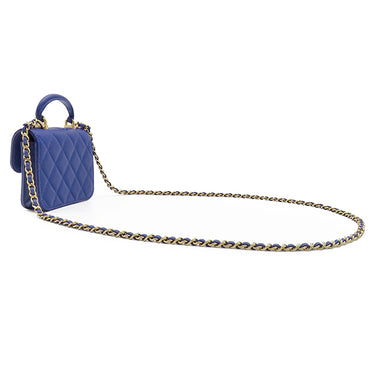 シャネル CHANEL マトラッセ ミニミニ チェーンバッグ ブルー ラムスキン ショルダーバッグ シャンパンゴールド金具 ココマーク トップハンドル