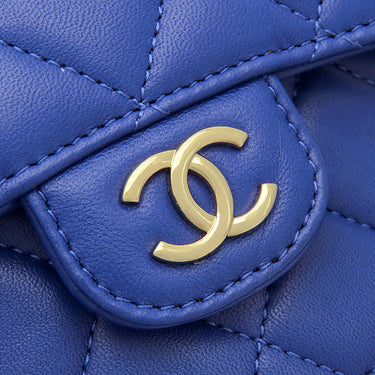 シャネル CHANEL マトラッセ ミニミニ チェーンバッグ ブルー ラムスキン ショルダーバッグ シャンパンゴールド金具 ココマーク トップハンドル
