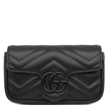グッチ GUCCI GGマーモント ベルトバッグ 699757 ブラック レザー ショルダーバッグ ブラック金具 黒 GG チェーンバッグ クラッチ