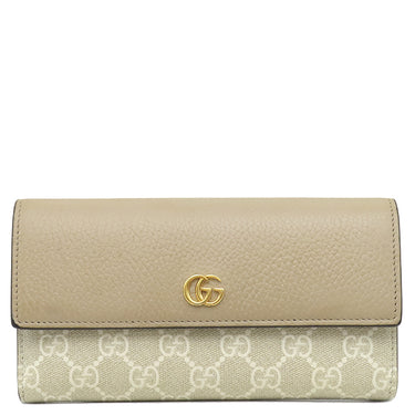 グッチ GUCCI ダブルG バイカラー コンチネンタルウォレット 456116 ベージュ GGスプリームキャンバス レザー 長財布 ゴールド金具 フラップ式