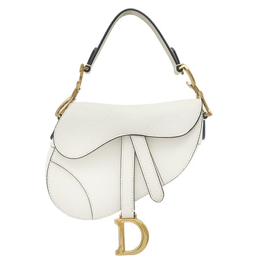 クリスチャン・ディオール Christian Dior サドルバッグ スモール ホワイト グレインカーフレザー ショルダーバッグ ゴールド金具 白