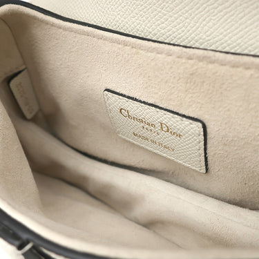 クリスチャン・ディオール Christian Dior サドルバッグ スモール ホワイト グレインカーフレザー ショルダーバッグ ゴールド金具 白