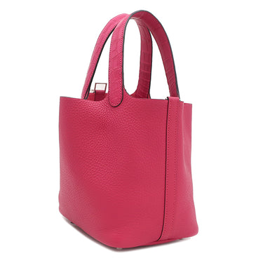 エルメス HERMES ピコタンロック 18 PM タッチ フランボワーズ トリヨンクレマンス アリゲーターマット ハンドバッグ シルバー金具 クロコ