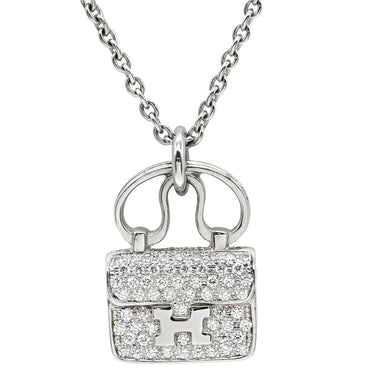 エルメス HERMES アミュレット コンスタンス ダイヤ ペンダント ホワイトゴールド K18WG ダイヤモンド ネックレス 18K 750 WG バッグモチーフ 65D