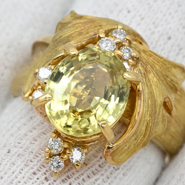若林佐代子 SAYOKO WAKABAYASHI クリソベリル 3.83ct ダイヤモンド イエロー×イエローゴールド K18YG ダイヤモンド クリソベリル リング 指輪 18K 18金 750YG 黄 12号