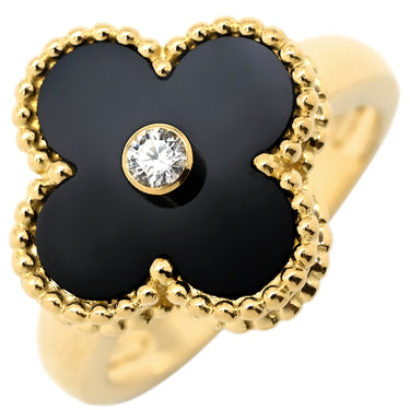 ヴァンクリーフアーペル Van Cleef & Arpels ヴィンテージ アルハンブラ VCARA41000 ブラックXイエローゴールド K18YG ダイヤモンド オニキス #51(JP11) リング 指輪 1Pダイヤ オニキス 11号