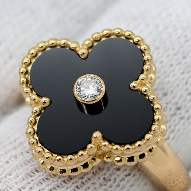 ヴァンクリーフアーペル Van Cleef & Arpels ヴィンテージ アルハンブラ VCARA41000 ブラックXイエローゴールド K18YG ダイヤモンド オニキス #51(JP11) リング 指輪 1Pダイヤ オニキス 11号