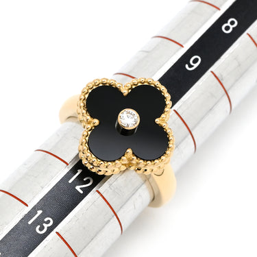 ヴァンクリーフアーペル Van Cleef & Arpels ヴィンテージ アルハンブラ VCARA41000 ブラックXイエローゴールド K18YG ダイヤモンド オニキス #51(JP11) リング 指輪 1Pダイヤ オニキス 11号