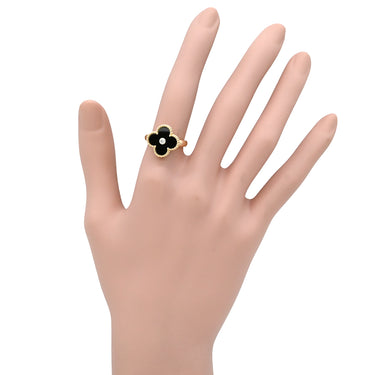 ヴァンクリーフアーペル Van Cleef & Arpels ヴィンテージ アルハンブラ VCARA41000 ブラックXイエローゴールド K18YG ダイヤモンド オニキス #51(JP11) リング 指輪 1Pダイヤ オニキス 11号