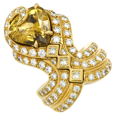 ジュエルスタジオ JEWELSTUDIO クリソベリル ダイヤ デザインリング イエロー×イエローゴールド K18YG ダイヤモンド クリソベリル リング 指輪 K18YG Au750 ペアシェイプカット 14号