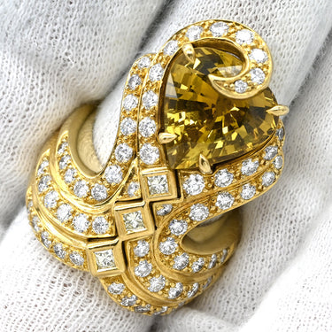 ジュエルスタジオ JEWELSTUDIO クリソベリル ダイヤ デザインリング イエロー×イエローゴールド K18YG ダイヤモンド クリソベリル リング 指輪 K18YG Au750 ペアシェイプカット 14号