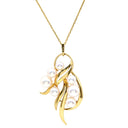 ミキモト MIKIMOTO リーフモチーフ パール パールホワイト×イエローゴールド K18YG パール ネックレス MIKIMOTO 真珠 7P 7粒 Au750 18K 18金 葉 植物 ウェーブ