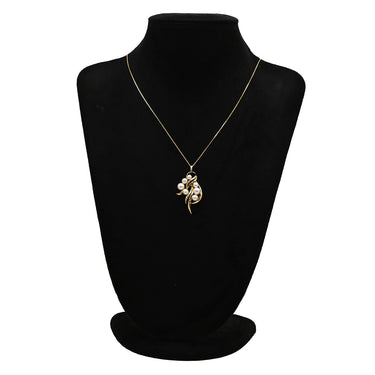 ミキモト MIKIMOTO リーフモチーフ パール パールホワイト×イエローゴールド K18YG パール ネックレス MIKIMOTO 真珠 7P 7粒 Au750 18K 18金 葉 植物 ウェーブ