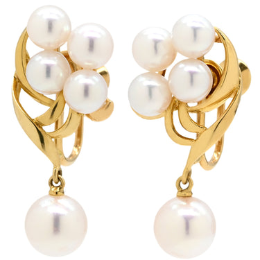 ミキモト MIKIMOTO パール パールホワイト×イエローゴールド K18YG パール イヤリング Au750 18K 真珠 あこや アコヤ 5P 5粒 ネジ式 スイング ドロップ