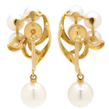 ミキモト MIKIMOTO パール パールホワイト×イエローゴールド K18YG パール イヤリング Au750 18K 真珠 あこや アコヤ 5P 5粒 ネジ式 スイング ドロップ