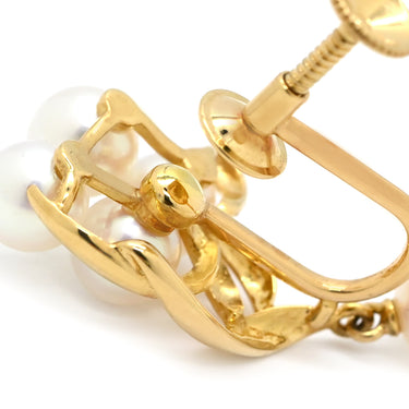 ミキモト MIKIMOTO パール パールホワイト×イエローゴールド K18YG パール イヤリング Au750 18K 真珠 あこや アコヤ 5P 5粒 ネジ式 スイング ドロップ