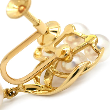 ミキモト MIKIMOTO パール パールホワイト×イエローゴールド K18YG パール イヤリング Au750 18K 真珠 あこや アコヤ 5P 5粒 ネジ式 スイング ドロップ
