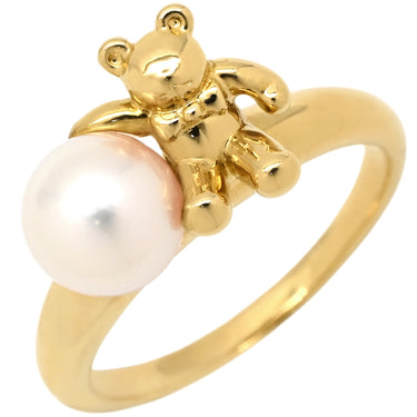 タサキ TASAKI クマモチーフ パール パールホワイト×イエローゴールド K18YG パール リング 指輪 TASAKI 真珠 1P 1粒 Au750 18K 18金 YG 熊 動物 15号