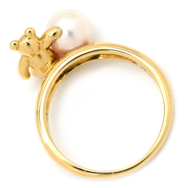 タサキ TASAKI クマモチーフ パール パールホワイト×イエローゴールド K18YG パール リング 指輪 TASAKI 真珠 1P 1粒 Au750 18K 18金 YG 熊 動物 15号
