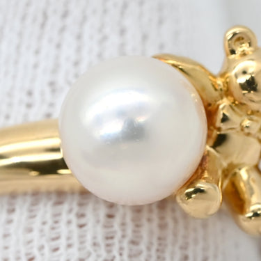 タサキ TASAKI クマモチーフ パール パールホワイト×イエローゴールド K18YG パール リング 指輪 TASAKI 真珠 1P 1粒 Au750 18K 18金 YG 熊 動物 15号