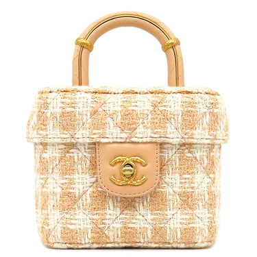 シャネル CHANEL バニティ チェーンバッグ ピンクベージュ ファブリック レザー ショルダーバッグ ゴールド金具 ココマーク ツイード