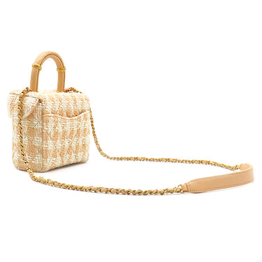 シャネル CHANEL バニティ チェーンバッグ ピンクベージュ ファブリック レザー ショルダーバッグ ゴールド金具 ココマーク ツイード