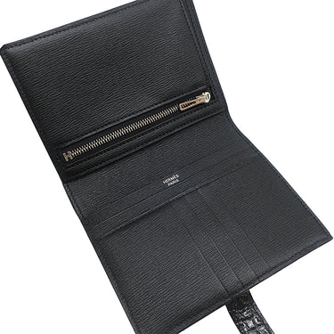 エルメス HERMES ベアンコンパクト ブラック アリゲーター 二つ折り財布 シルバー金具 黒 クロコ 艶あり 2025年製