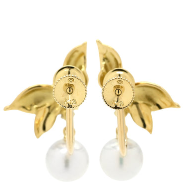 ミキモト MIKIMOTO パール ダイヤ リボンモチーフ パールホワイト×イエローゴールド K18YG パール ダイヤモンド イヤリング Au750 18K 真珠 1P 1粒 ネジ式 スイング ドロップ