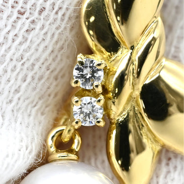 ミキモト MIKIMOTO パール ダイヤ リボンモチーフ パールホワイト×イエローゴールド K18YG パール ダイヤモンド イヤリング Au750 18K 真珠 1P 1粒 ネジ式 スイング ドロップ