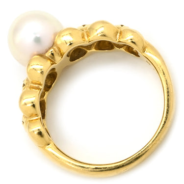 ミキモト MIKIMOTO パール ダイヤ デザインリング パールホワイト×イエローゴールド K18YG パール ダイヤモンド リング 指輪 TASAKI 真珠 1P 1粒 Au750 18K 18金 YG 11.5号