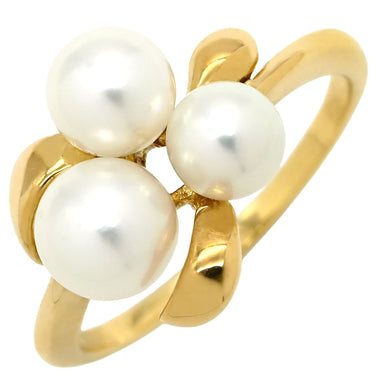 ミキモト MIKIMOTO パール デザインリング ホワイト×イエローゴールド K18YG パール リング 指輪 MIKIMOTO 18K 750 YG 真珠 3粒 3P 11.5号
