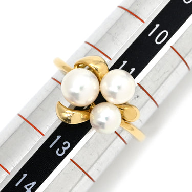 ミキモト MIKIMOTO パール デザインリング ホワイト×イエローゴールド K18YG パール リング 指輪 MIKIMOTO 18K 750 YG 真珠 3粒 3P 11.5号