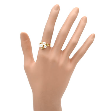 ミキモト MIKIMOTO パール デザインリング ホワイト×イエローゴールド K18YG パール リング 指輪 MIKIMOTO 18K 750 YG 真珠 3粒 3P 11.5号