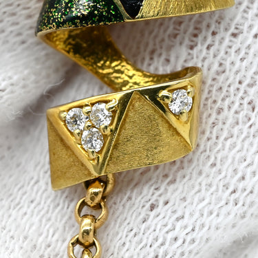 山崎裕見子 YUMIKO YAMAZAKI エナメル ダイヤモンド マルチカラー×イエローゴールド K18YG ダイヤモンド 七宝 ピアス Au750 18K エマイユ 七宝 ジオメトリック ドロップ スイング