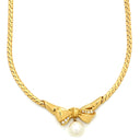ミキモト MIKIMOTO パール ダイヤ リボン ホワイト×イエローゴールド K18YG パール ダイヤモンド ネックレス 白 18K 18金 Au750 デザインネックレス スウィング