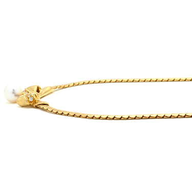 ミキモト MIKIMOTO パール ダイヤ リボン ホワイト×イエローゴールド K18YG パール ダイヤモンド ネックレス 白 18K 18金 Au750 デザインネックレス スウィング