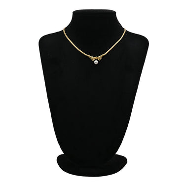 ミキモト MIKIMOTO パール ダイヤ リボン ホワイト×イエローゴールド K18YG パール ダイヤモンド ネックレス 白 18K 18金 Au750 デザインネックレス スウィング