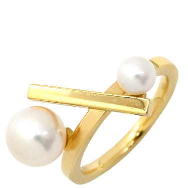 タサキ TASAKI バランス クロス パールホワイト×イエローゴールド K18YG パール リング 指輪 K18 18K 750 YG 真珠 2P 2粒 10号