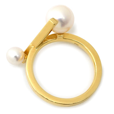 タサキ TASAKI バランス クロス パールホワイト×イエローゴールド K18YG パール リング 指輪 K18 18K 750 YG 真珠 2P 2粒 10号