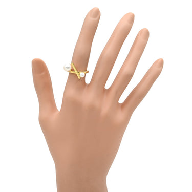 タサキ TASAKI バランス クロス パールホワイト×イエローゴールド K18YG パール リング 指輪 K18 18K 750 YG 真珠 2P 2粒 10号