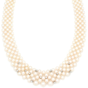 ミキモト MIKIMOTO パール ダイヤ 5連 パールホワイト×ホワイトゴールド K18WG パール ダイヤモンド ネックレス MIKIMOTO 真珠 多連 18k 750 WG チョーカー