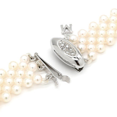 ミキモト MIKIMOTO パール ダイヤ 5連 パールホワイト×ホワイトゴールド K18WG パール ダイヤモンド ネックレス MIKIMOTO 真珠 多連 18k 750 WG チョーカー