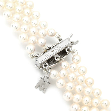 ミキモト MIKIMOTO パール ダイヤ 5連 パールホワイト×ホワイトゴールド K18WG パール ダイヤモンド ネックレス MIKIMOTO 真珠 多連 18k 750 WG チョーカー