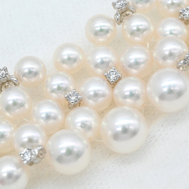 ミキモト MIKIMOTO パール ダイヤ 5連 パールホワイト×ホワイトゴールド K18WG パール ダイヤモンド ネックレス MIKIMOTO 真珠 多連 18k 750 WG チョーカー