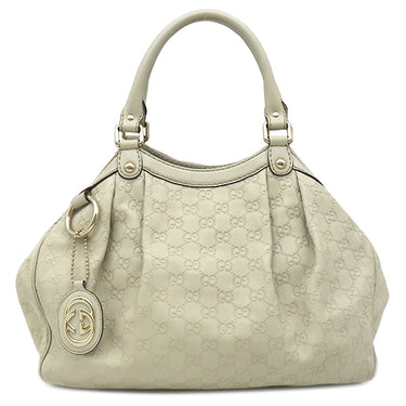 グッチ GUCCI スーキー 211944 ホワイト レザー ハンドバッグ シャンパンゴールド金具 オフホワイト GG グッチシマ トート チャーム付き