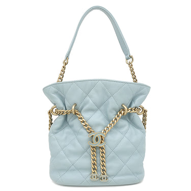 シャネル CHANEL マトラッセ ミニ バケット バッグ AS3116 ライトブルー ラムスキン 2WAYバッグ ゴールド金具