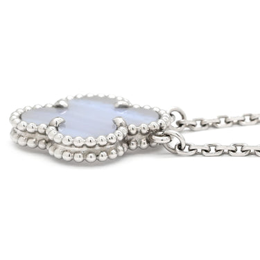ヴァンクリーフアーペル Van Cleef & Arpels ヴィンテージ アルハンブラ VCARD34900 ブルーグレー×ホワイトゴールド K18WG カルセドニー ネックレス Au750 18K カルセドニー
